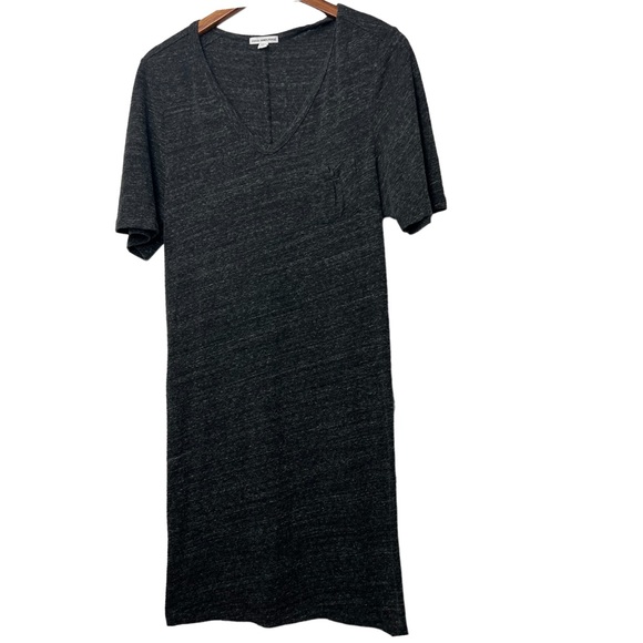 James Perse Heathered Black Vneck T-shirt Dress Small - Picture 2 of 8